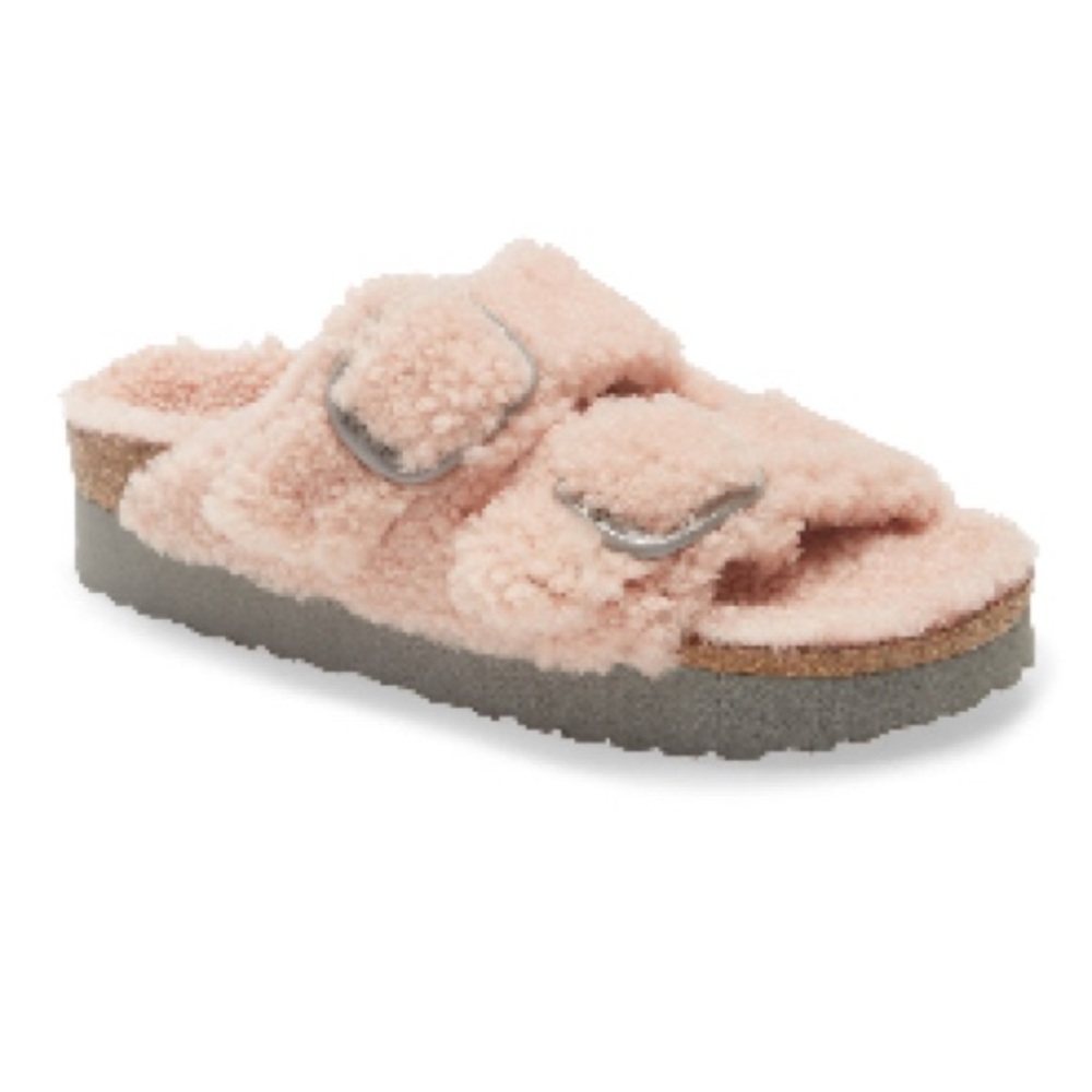 Birkenstock Papillio shearling pink Arizona sandals sz 39/8-8.5 womens